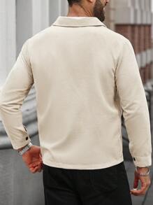 Manfinity Homme Plus Size Men's Long Sleeve Casual Versatile Corduroy Shacket , Fall Winter