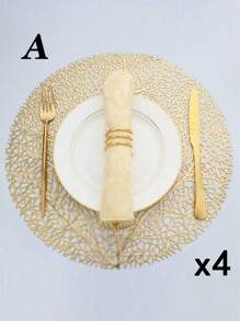 SHEIN 1件/4件/6件/8件圆形镂空烫金PVC隔热防滑垫，酒店餐厅装饰隔热餐垫 - 彩色 - 查看 37