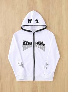 SHEIN Gray Casual Zip-Up Stand Collar Long Sleeve Sweatshirt For Teenage Boys Chic Outfits For Autumn/Winter - White - View 1