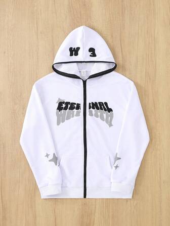 SHEIN Grå Casual Zip-Up Stand Collar Långärmad tröja för tonårspojkar