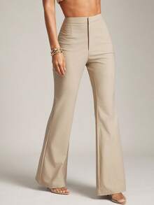 Hauture Old Money Sexy Business Casual Office Solid Flare Leg Pants For Women Elegant High Waist, Chic Professional Trousers, Vintage-Inspired Workwear Style