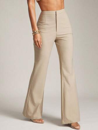 Hauture Pantalones de pierna acampanada casuales y de oficina sexy de verano de un solo color