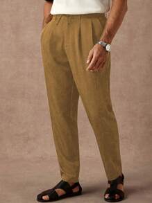 Manfinity Homme Men's Casual Drawstring Waist Black Pants - Coffee Brown - View 5