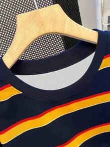 Manfinity Dauomo 日系休闲复古简约男士学院风彩色条纹T恤 - 彩色 - 查看 3