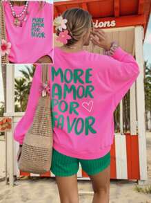 DrmWander Plus Size Graphic Long Sleeve Sweatshirt, Streetwear Style, Cute Autumn/Winter Top, Vacation Vibe Fall Cloth For Women