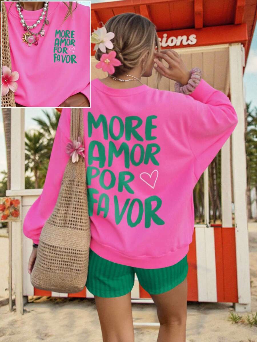 DrmWander Plus Size Graphic Long Sleeve Sweatshirt, Streetwear Style, Cute Autumn/Winter Top, Vacation Vibe Fall Cloth For Women