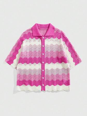 Street Life Men's Loose Knit Shirt, Knit Short Sleeve Top