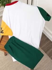 Claim Dot Plus Size Men Letter Print Short Sleeve T-Shirt And Drawstring Waist Shorts Set - Multicolor - View 2