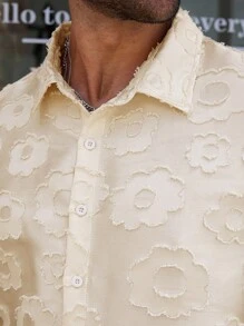 Manfinity Homme 2pcs/Set Plus Size Men's Solid Color Front Button Short Sleeve Shirt And Pocket Shorts Set - Apricot - View 2