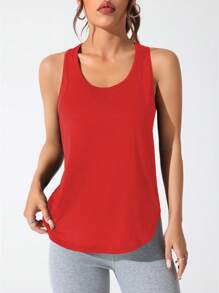 CourtClass Letter Print Racerback Tank Top Activewear Tank Top Red Athletic Top Workout Tank - Red - View 4