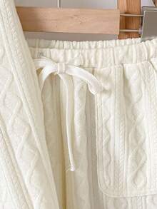 Loomiva 2pcs Young Boy Solid Color Knit Soft Collar Cardigan And Elastic Waist Pants Set Fall Winter - Beige - View 9
