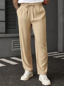 Manfinity Homme Quần đi làm màu trơn thường ngày cho nam có túi bên hông, thoáng khí - Màu Khaki - Xem 5