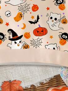 SHEIN 万圣节女婴休闲简约南瓜、幽灵、心形、骷髅、蝙蝠图案圆领套头衫，适合秋冬万圣节 - 彩色 - 查看 6