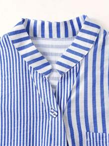 Omancia 女士条纹印花简约日常短袖衬衫、短袖上衣