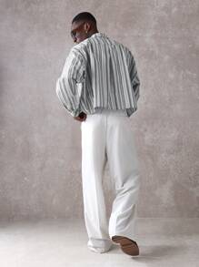 SUMWON Resort Shirt Striped Vacation Lounge Wear Button Down Camp Collar Cuban Style Weekend Casual Spring Summer Beach Retro - Black and White - View 2