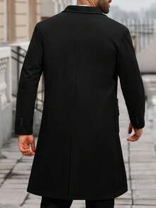 Manfinity CasualCool Men's Plus Size Solid Color Pocket And Button Front Long Sleeve Coat, Autumn Clothing