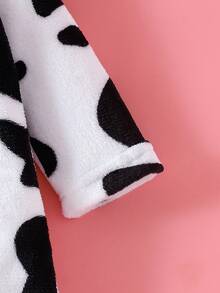 SHEIN Autumn/Winter Baby Girl Plush Cute Black & White Romper Cow Print Baby Clothes Baby Cow Jumpsuit Fall