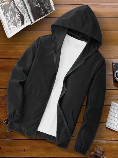 Manfinity Homme 大码男士休闲纯色连帽夹克，适合春秋季节