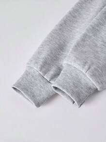 SHEIN ChillGRL Streecool 年轻女孩休闲学院风年轻女孩百搭小标志连帽宽松拉链运动衫和阔腿运动裤套装，适合休闲和运动 - 淺灰色 - 查看 4