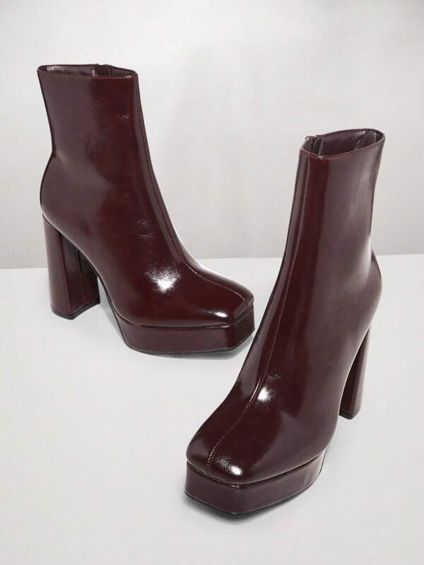 SHUZIA Women's Comfortable & Fashionable Square Toe Side Zipper Chunky Heel Ankle Booties