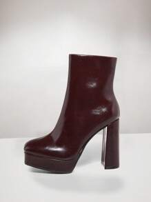 SHUZIA 女士舒适时尚方头侧拉链粗跟踝靴 - 棕色 - 查看 7