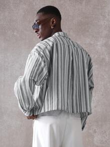 SUMWON Resort Shirt Striped Vacation Lounge Wear Button Down Camp Collar Cuban Style Weekend Casual Spring Summer Beach Retro - Black and White - View 4