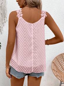 Breezaya Women's Lace Chiffon Jacquard Camisole (Floral Pattern Asymmetrical Cutting)