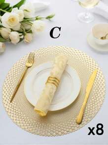 SHEIN 1件/4件/6件/8件圆形镂空烫金PVC隔热防滑垫，酒店餐厅装饰隔热餐垫 - 彩色 - 查看 34