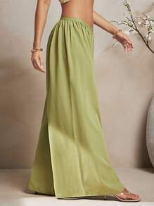 L'Amorae Women's Solid Woven Flowy Wide Leg Linen Pants
