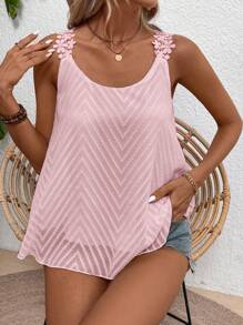 Breezaya Women's Lace Chiffon Jacquard Camisole (Floral Pattern Asymmetrical Cutting)