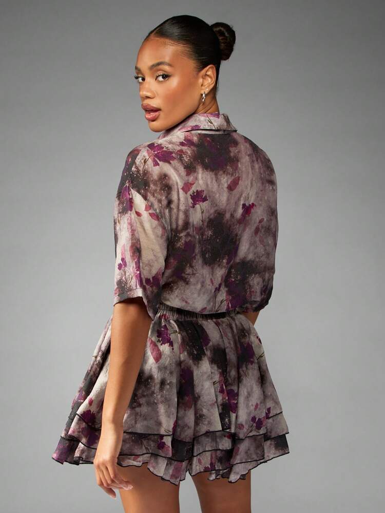 MISSGUIDED Ensemble chemise boutonnée avec short à ourlet volanté