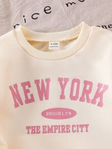 2pcs Baby/Toddler Letter Print Long Sleeve Top And Flare Pants Set, Apricot Top And Pink Pants, Cute And Comfortable Outfit For Spring/Autumn Fall Winter