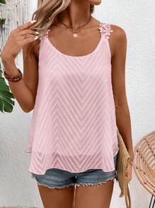 Breezaya Women's Lace Chiffon Jacquard Camisole (Floral Pattern Asymmetrical Cutting)