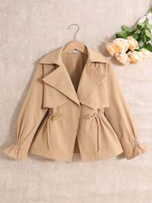 SHEIN Abrigo corto tipo trinchera holgado, informal, minimalista y cómodo para niña preadolescente