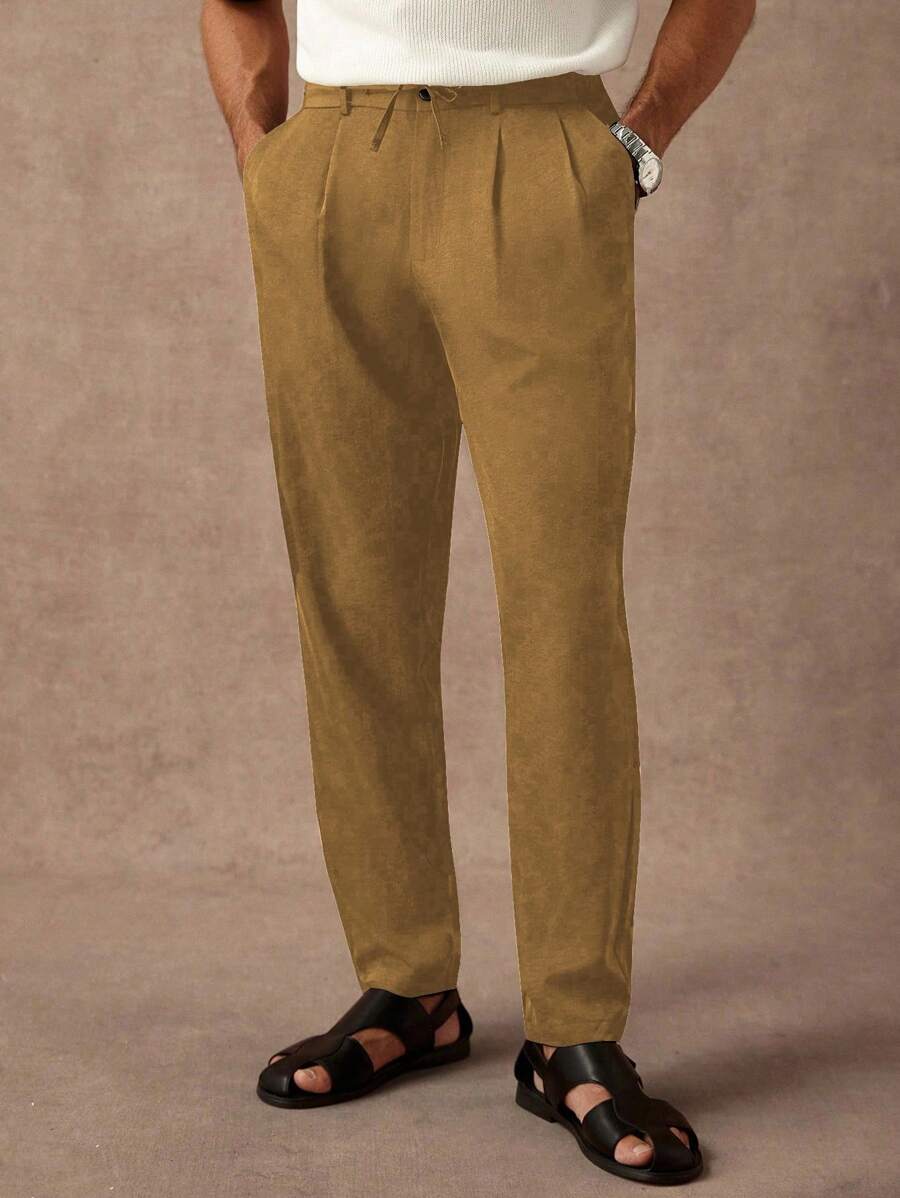 Manfinity Homme Men's Casual Drawstring Waist Black Pants - Coffee Brown - View 1