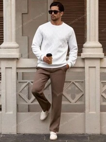 Manfinity VCAY 2pc Men's Casual Crew Neck Sweatshirts Soft Comfortable Stylish, For Fall Winter - White - View 2