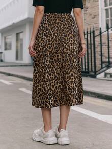 Lunelith SHEIN Lunessa Women's Elegant Casual Retro Antique Coin & Leopard Print Bodycon Maxi Skirt