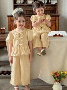 LMoss Kids LMoss Baby Girls Yellow Ruffle Shirt Co-Ords With Short Sleeves For Everyday Casual Wear Two Pieces Set Baby Girl Yellow Outfit Baby Girl Yellow Clothes Set Yellow Striped Baby Outfit Baby Co Ord Set Linen Outfit, Sisters Outfit, Girls School Uniform, School Tops, Tops For School Yellow Striped Outfit Baby Girl Yellow Striped Outfit Baby Girl Yellow Striped Clothes Yellow Striped Baby Co-Ords Baby Girl Linen Outfit Set Baby Girl Co Ord Set - Yellow - View 5