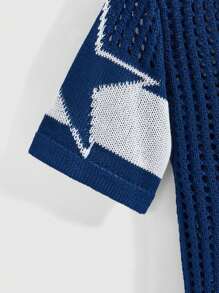 ROMWE Street Life Loose Fit Hollow-Out Short Numeric Jersey Knit Sweater Knit Pullover Fall Winter