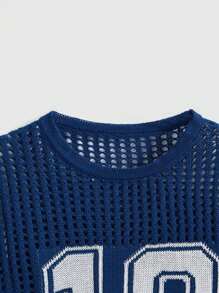ROMWE Street Life Loose Fit Hollow-Out Short Numeric Jersey Knit Sweater Knit Pullover Fall Winter