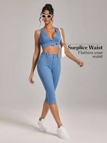 Flexra Chaqueta vaquera sin mangas, súper corta y sexy para mujer, de verano - Azul - Ver 7