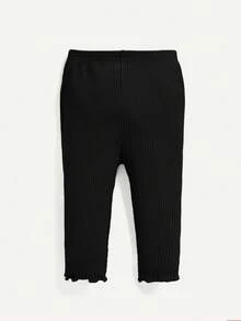 Cozy Pixies 2 件套女婴荷叶边领长袖上衣和波浪下摆裤子套装，轻便 - 黑色 - 查看 3