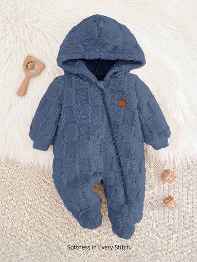 Cozy Pixies Baby Boy Solid Color Hooded Thick Thermal Lined Jumpsuit, Autumn/Winter Baby Winter Jumpsuit Newborn Winter Jumpsuit Baby Hooded Jumpsuit Baby Boy Winter Clothes Fall