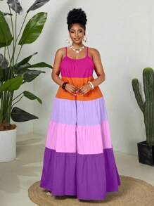 Maweii Plus Size Fashionable Colorful Sleeveless Layered Dress, New Arrival 2025 - Multicolor - View 3