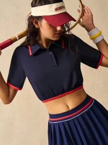 VARSIVA Áo thun polo thể thao cắt cúp viền tương phản mùa hè dành cho nữ - Nhiều màu - Xem 5