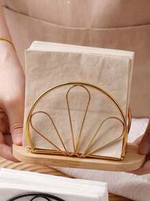 1pc Wooden Base Iron Art Napkin Holder, Vertical Metal Tissue Dispenser, Tabletop Decoration Accessory, For Home, Restaurant, Hotel And Cafehome Decor,School Supplies - Multicolor - View 14