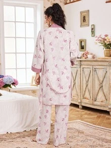 CottageSlumber 3pcs Women's Solid Color Camisole Top, Floral Print Pants And Robe Sleepwear Set, Comfortable & Romantic For Holiday Season Women Pj Sets 3 Piece Pajama Set Women - Purple - View 2