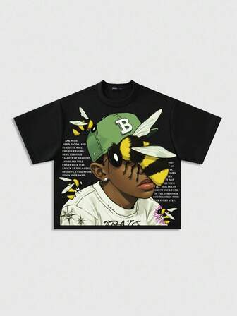 Street Life Men's Loose Dropped Shoulder Short Style Printed T-Shirt