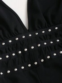 Sweetra Sexy V-Neck Rivet Halter Backless Jumpsuit, Fashionable Chic Design For Summer - Black - View 6