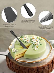 1 套不锈钢蛋糕刀披萨铲水果甜点抹刀套装返校婚礼派对服务器、面包刀、披萨铲 - 黑色 - 查看 4